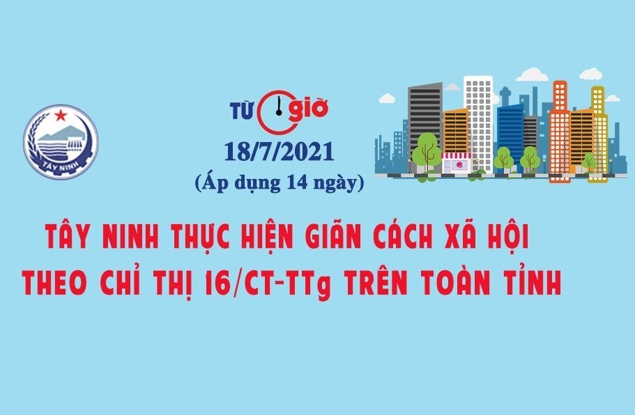 Từ 00 giờ ngày 18/7/2021, Tây Ninh thực hiện giãn cách xã hội trên toàn tỉnh theo Chỉ thị 16/CT-TTg