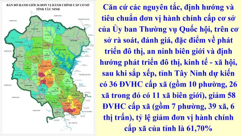 36 đơn vị hành chính cấp xã dự kiến sau sáp nhập trên địa bàn tỉnh Tây Ninh